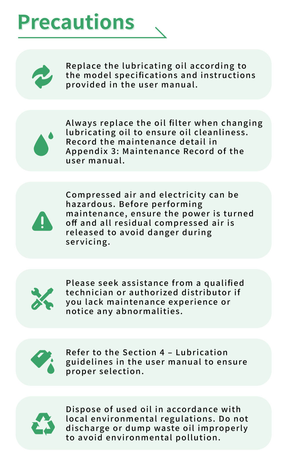 Safety precautions for SWAN reciprocating air compressor maintenance